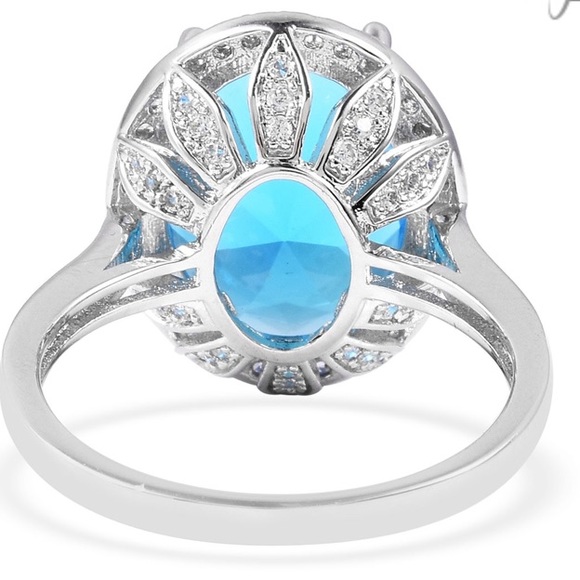 Simulated Aquamarine, Simulated Diamond Ring - Picture 5 of 6